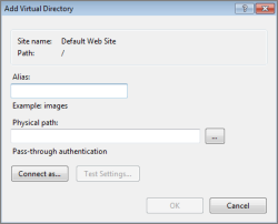 The Add Virtual Directory dialog box.